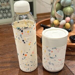 Porter White Terrazzo Reusable Water Bottle and Tumbler Set